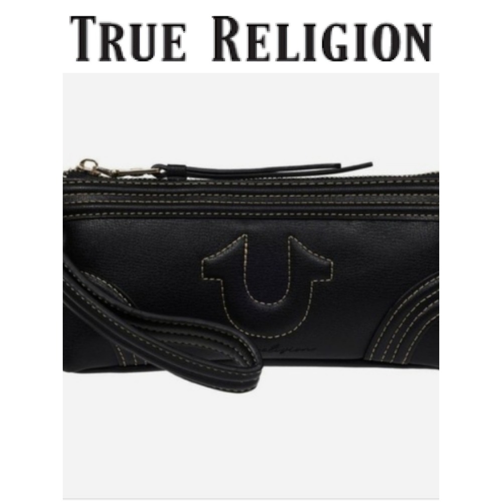 True Religion Horseshoe Logo Wristlet w/Contrast Stitching